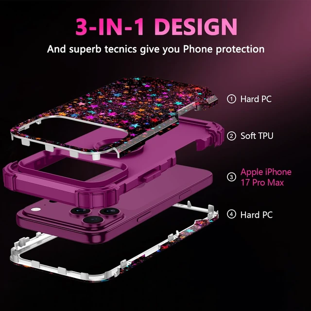 Alt view image 5 of 7 - for iPhone 18 Pro Max Case,iPhone 17 Pro Max Case,Glow in The Dark Three Layer Heavy Duty Sturdy Shockproof Protection Hard PC+Soft TPU Bumper Case for Apple 18/17 Pro Max,Colorful