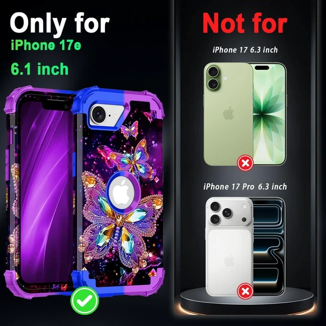 Alt view image 2 of 7 - for iPhone 17e Case,Glow in The Dark Three Layer Heavy Duty Shockproof Protection Hard Plastic Bumper+Soft Silicone Case for Apple iPhone 17e,Colorful Butterfly