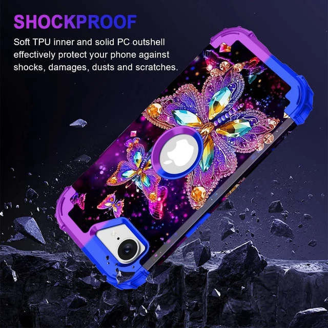 Alt view image 5 of 7 - for iPhone 17e Case,Glow in The Dark Three Layer Heavy Duty Shockproof Protection Hard Plastic Bumper+Soft Silicone Case for Apple iPhone 17e,Colorful Butterfly