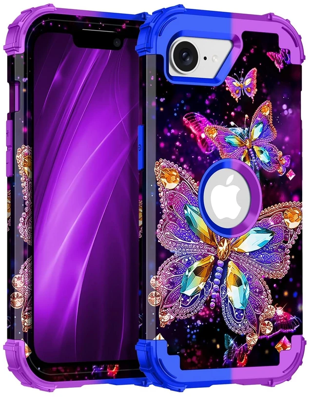 Main image of for iPhone 17e Case,Glow in The Dark Three Layer Heavy Duty Shockproof Protection Hard Plastic Bumper+Soft Silicone Case for Apple iPhone 17e,Colorful Butterfly