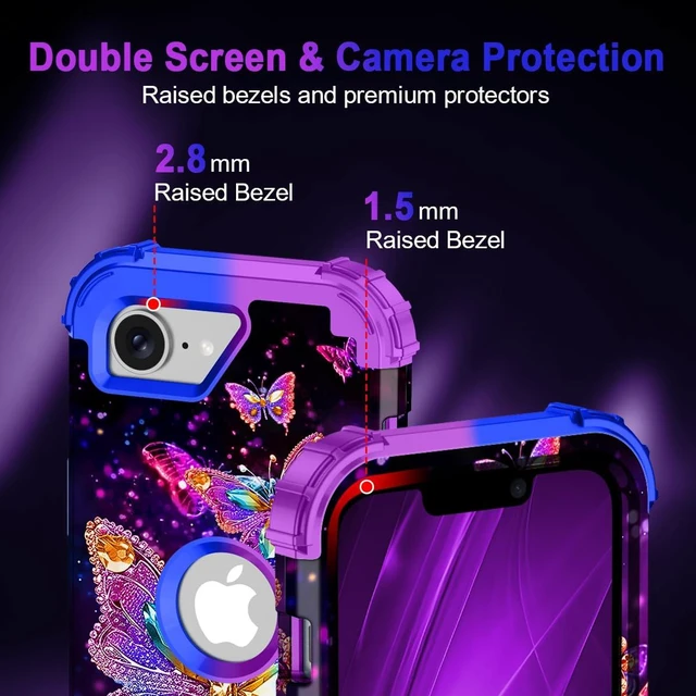 Alt view image 6 of 7 - for iPhone 17e Case,Glow in The Dark Three Layer Heavy Duty Shockproof Protection Hard Plastic Bumper+Soft Silicone Case for Apple iPhone 17e,Colorful Butterfly