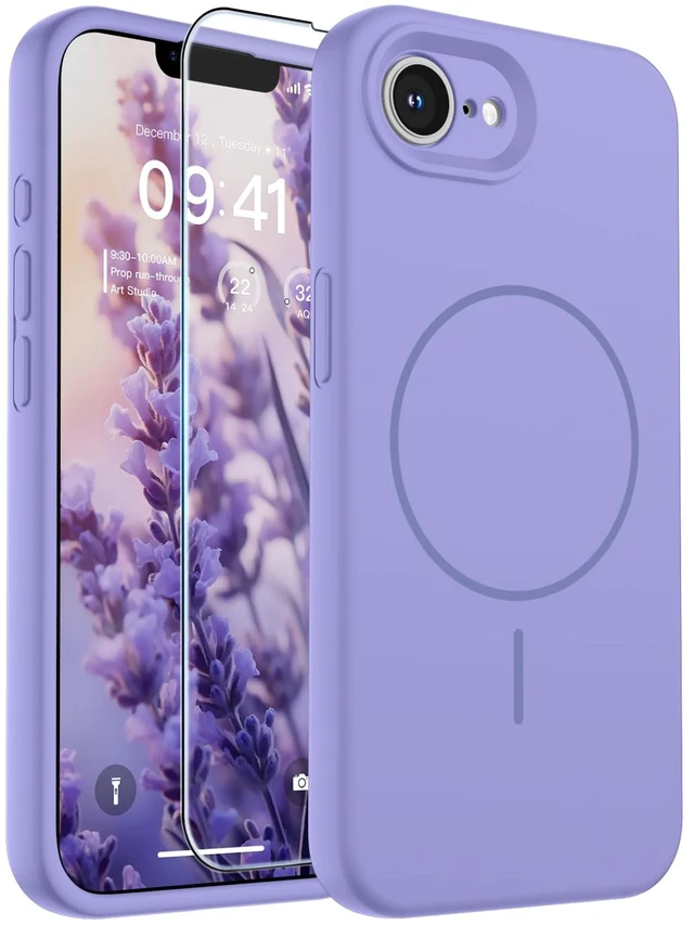 Main image of Silicone & Magnetic for iPhone 17e Case/iPhone 16e Case | Full Camera Protection with Screen Protector, Compatible with MagSafe, Anti-Scratch Microfiber Lining,Light Purple
