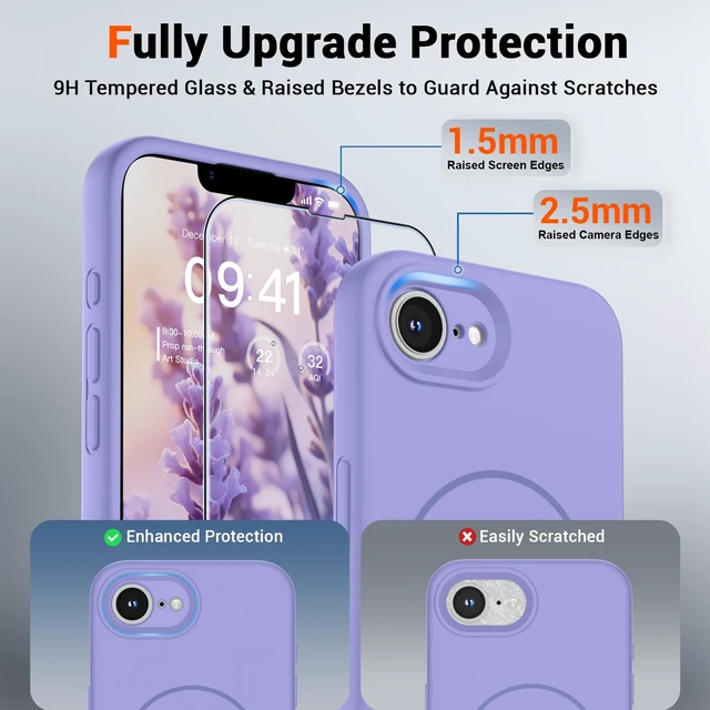 Alt view image 3 of 7 - Silicone & Magnetic for iPhone 17e Case/iPhone 16e Case | Full Camera Protection with Screen Protector, Compatible with MagSafe, Anti-Scratch Microfiber Lining,Light Purple