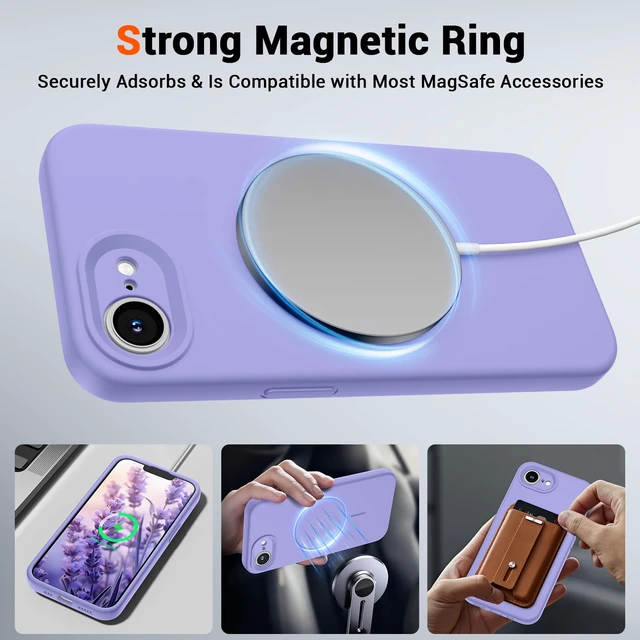 Alt view image 5 of 7 - Silicone & Magnetic for iPhone 17e Case/iPhone 16e Case | Full Camera Protection with Screen Protector, Compatible with MagSafe, Anti-Scratch Microfiber Lining,Light Purple
