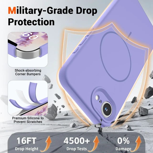 Alt view image 7 of 7 - Silicone & Magnetic for iPhone 17e Case/iPhone 16e Case | Full Camera Protection with Screen Protector, Compatible with MagSafe, Anti-Scratch Microfiber Lining,Light Purple