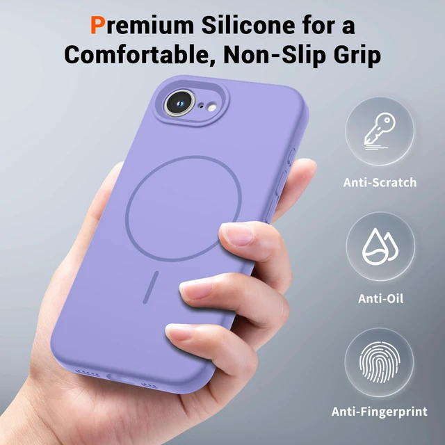 Alt view image 6 of 7 - Silicone & Magnetic for iPhone 17e Case/iPhone 16e Case | Full Camera Protection with Screen Protector, Compatible with MagSafe, Anti-Scratch Microfiber Lining,Light Purple