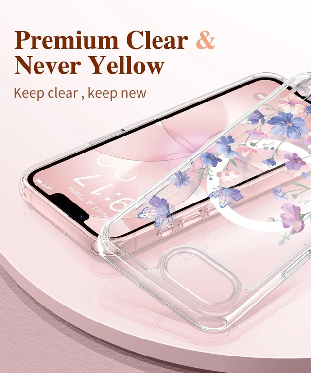 Alt view image 3 of 7 - for iPhone 17e Case & iPhone 16e Case with Screen Protector | Non-Yellowing, Military-Grade Protection, Hard PC&TPU Bumper, Floral Protective Clear Phone Case (Mag-Bloomwing)