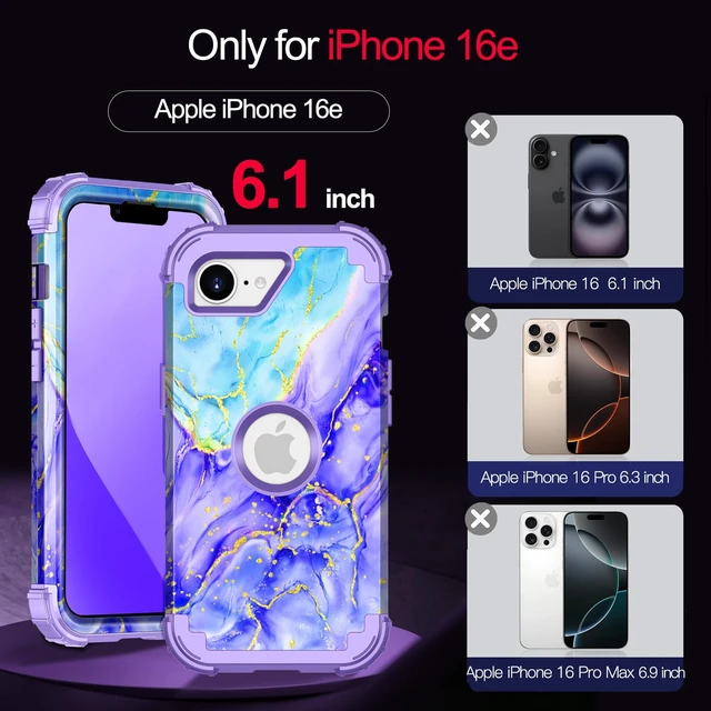 Alt view image 2 of 7 - for iPhone 17e Case,iPhone 16e Case,Three Layer Heavy Duty Sturdy Shockproof Protection Full Rugged Hard PC+Soft TPU Bumper Protective Girls Case for iPhone 17e/16e 6.1 inch,Cobalt Violet