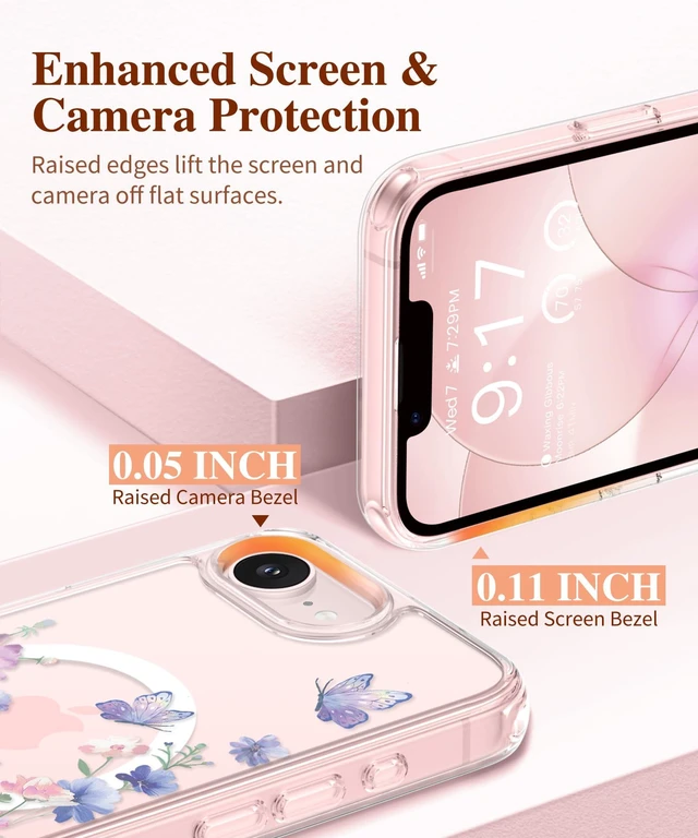 Alt view image 5 of 7 - for iPhone 17e Case & iPhone 16e Case with Screen Protector | Non-Yellowing, Military-Grade Protection, Hard PC&TPU Bumper, Floral Protective Clear Phone Case (Mag-Bloomwing)