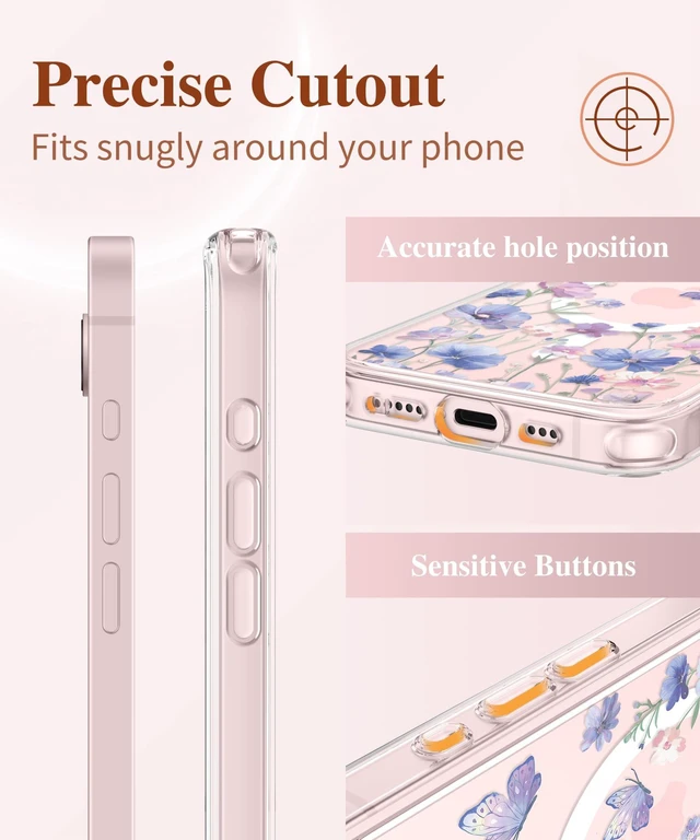 Alt view image 7 of 7 - for iPhone 17e Case & iPhone 16e Case with Screen Protector | Non-Yellowing, Military-Grade Protection, Hard PC&TPU Bumper, Floral Protective Clear Phone Case (Mag-Bloomwing)