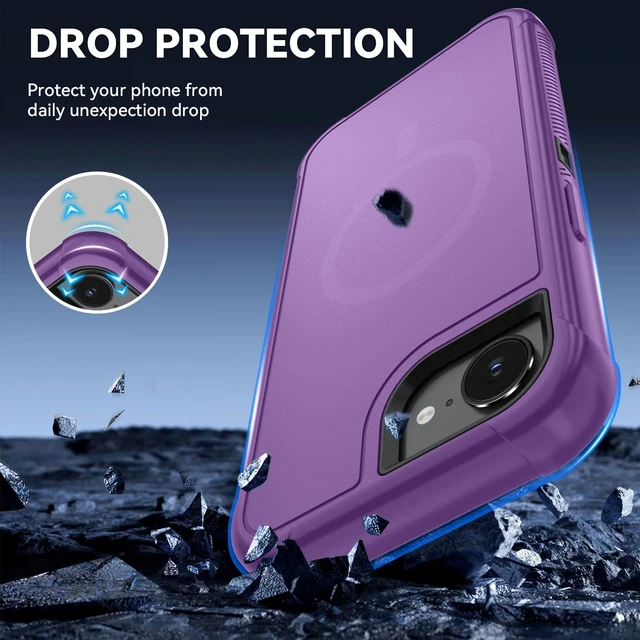 Alt view image 4 of 7 - Magnetic for iPhone 17e Case/iPhone 16e Case 6.1",Purple | Compatible with MagSafe,with Screen Protector,3-Layer Heavy Duty Full-Body Protective Phone Cover