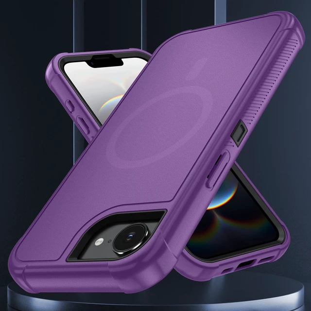 Alt view image 5 of 7 - Magnetic for iPhone 17e Case/iPhone 16e Case 6.1",Purple | Compatible with MagSafe,with Screen Protector,3-Layer Heavy Duty Full-Body Protective Phone Cover