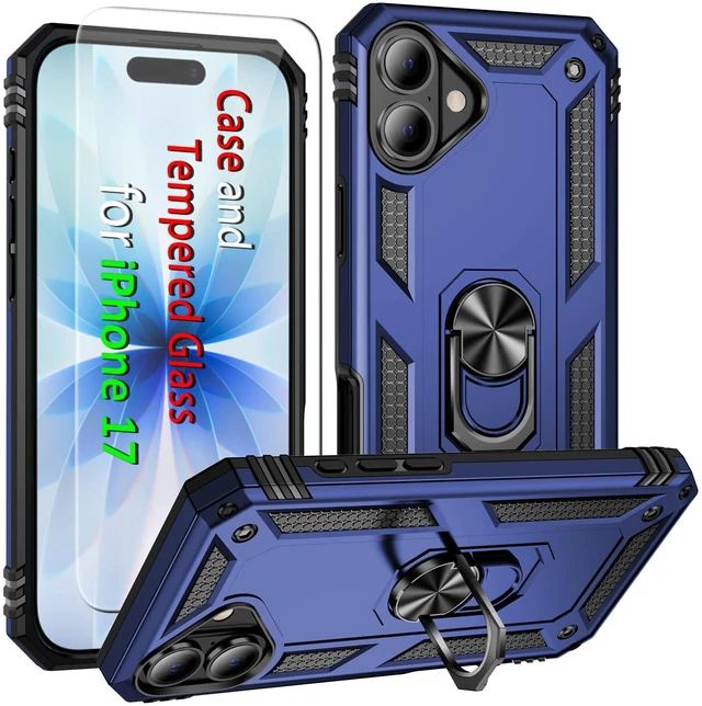 Main image of for iPhone 17/18 Case with Screen Protector,Builtin Kickstand-Blue | Case for iPhone 17 iPhone 18 with Stand,HD Tempered Glass,Military-Grade Heavy Duty Protection,Shockproof,Anti-Fingerprint