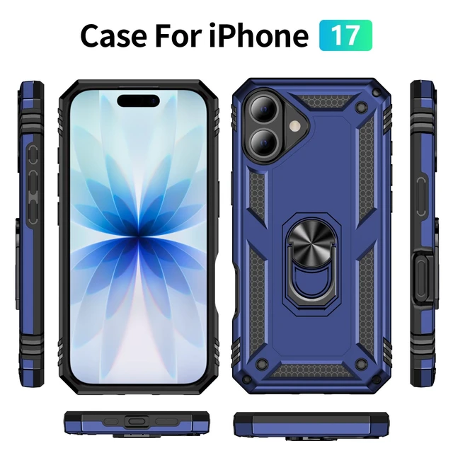 Alt view image 2 of 7 - for iPhone 17/18 Case with Screen Protector,Builtin Kickstand-Blue | Case for iPhone 17 iPhone 18 with Stand,HD Tempered Glass,Military-Grade Heavy Duty Protection,Shockproof,Anti-Fingerprint