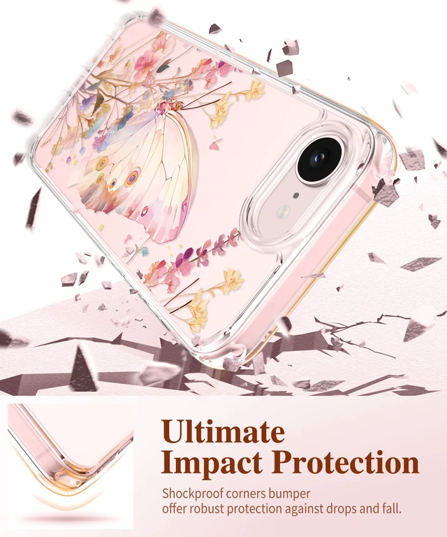 Alt view image 4 of 7 - for iPhone 17e Case & iPhone 16e Case with Screen Protector | Non-Yellowing, Military-Grade Protection, Hard PC&TPU Bumper, Floral Protective Clear Phone Case (Magic Butterfly)