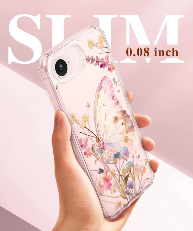Alt view image 6 of 7 - for iPhone 17e Case & iPhone 16e Case with Screen Protector | Non-Yellowing, Military-Grade Protection, Hard PC&TPU Bumper, Floral Protective Clear Phone Case (Magic Butterfly)