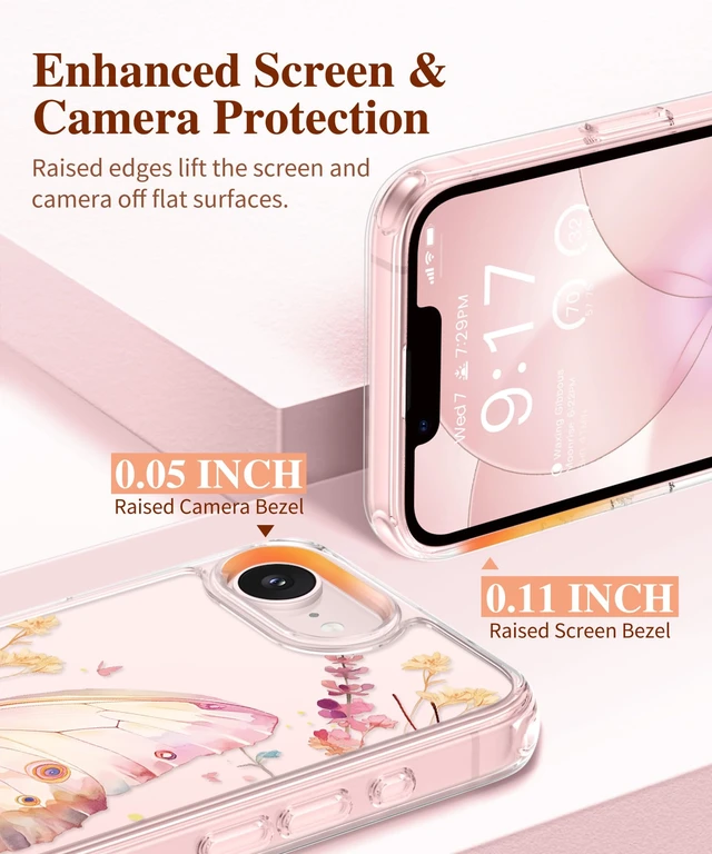 Alt view image 5 of 7 - for iPhone 17e Case & iPhone 16e Case with Screen Protector | Non-Yellowing, Military-Grade Protection, Hard PC&TPU Bumper, Floral Protective Clear Phone Case (Magic Butterfly)