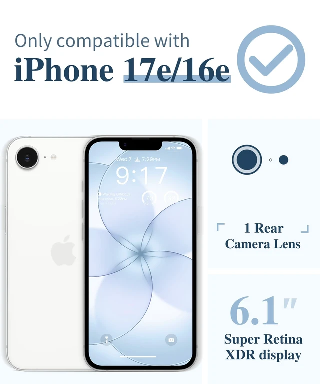 Alt view image 2 of 7 - for iPhone 17e Case & iPhone 16e Case with Screen Protector | Non-Yellowing, Military-Grade Protection, Hard PC&TPU Bumper, Floral Protective Clear Phone Case (Aconite/Light Blue)