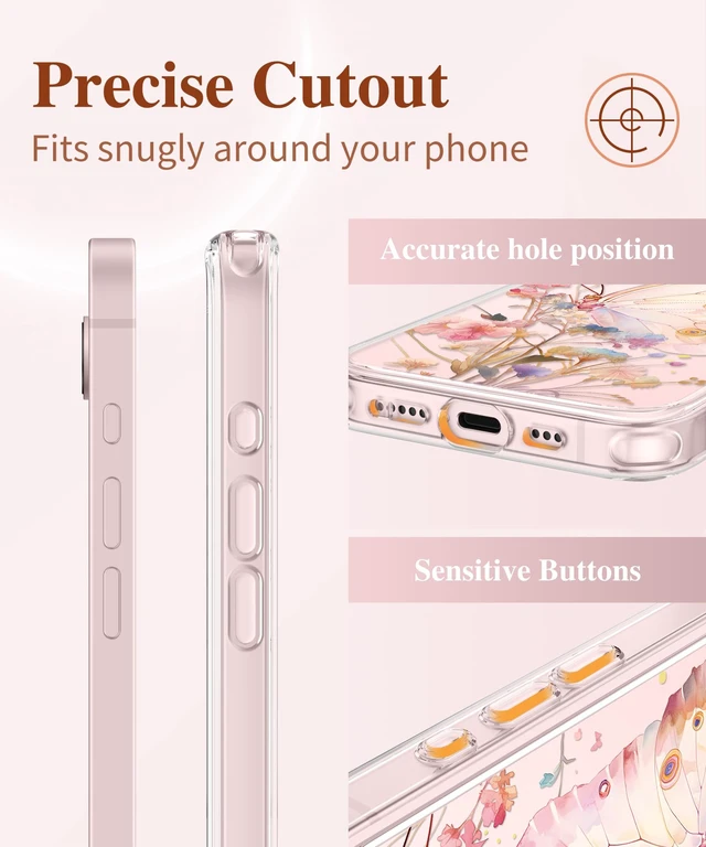 Alt view image 7 of 7 - for iPhone 17e Case & iPhone 16e Case with Screen Protector | Non-Yellowing, Military-Grade Protection, Hard PC&TPU Bumper, Floral Protective Clear Phone Case (Magic Butterfly)