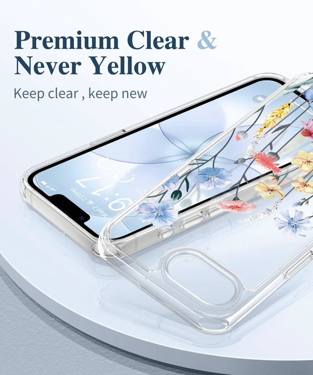 Alt view image 3 of 7 - for iPhone 17e Case & iPhone 16e Case with Screen Protector | Non-Yellowing, Military-Grade Protection, Hard PC&TPU Bumper, Floral Protective Clear Phone Case (Aconite/Light Blue)