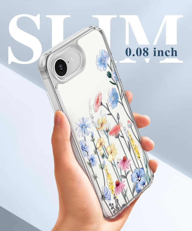 Alt view image 6 of 7 - for iPhone 17e Case & iPhone 16e Case with Screen Protector | Non-Yellowing, Military-Grade Protection, Hard PC&TPU Bumper, Floral Protective Clear Phone Case (Aconite/Light Blue)