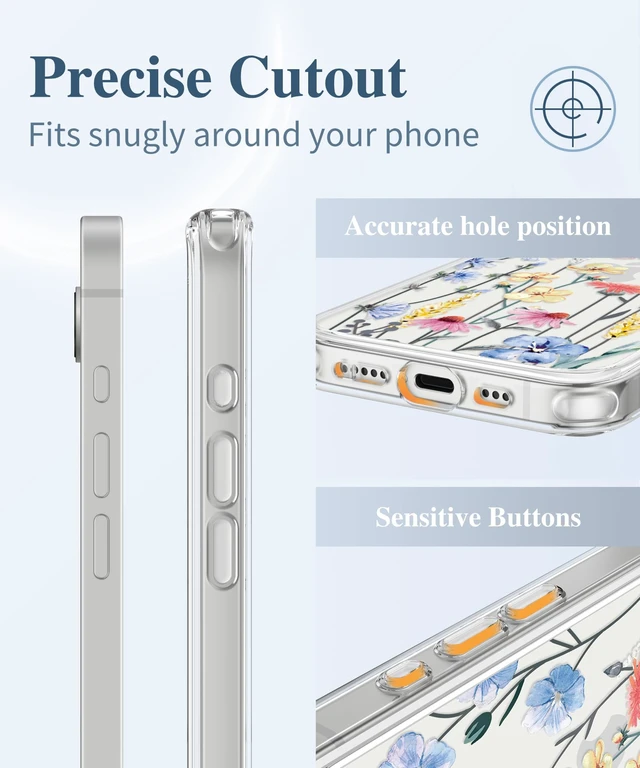 Alt view image 7 of 7 - for iPhone 17e Case & iPhone 16e Case with Screen Protector | Non-Yellowing, Military-Grade Protection, Hard PC&TPU Bumper, Floral Protective Clear Phone Case (Aconite/Light Blue)