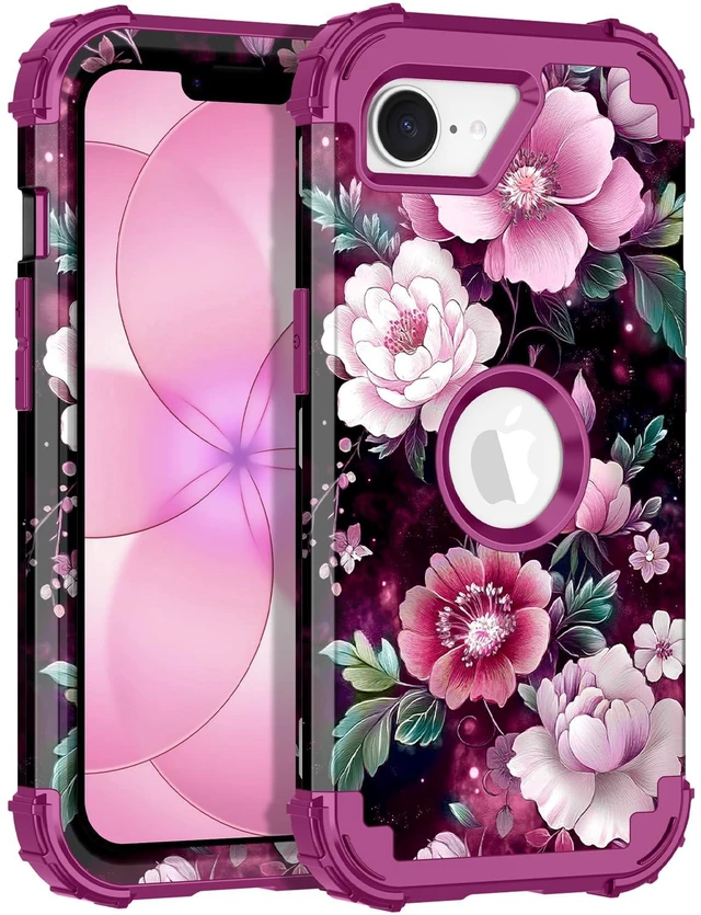 Main image of for iPhone 17e Case Case,Three Layer Heavy Duty Shockproof Protection Hard Plastic Bumper +Soft Silicone Rubber Protective Case for Apple iPhone 17e,Glow in The Dark-Purple Red