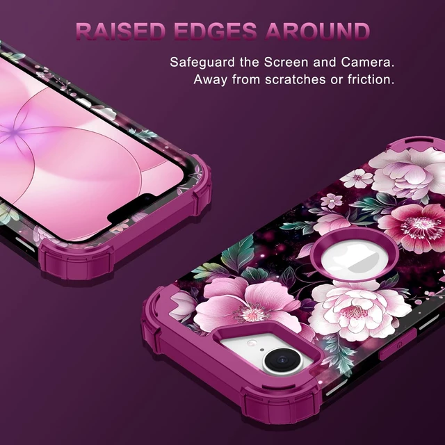 Alt view image 5 of 7 - for iPhone 17e Case Case,Three Layer Heavy Duty Shockproof Protection Hard Plastic Bumper +Soft Silicone Rubber Protective Case for Apple iPhone 17e,Glow in The Dark-Purple Red