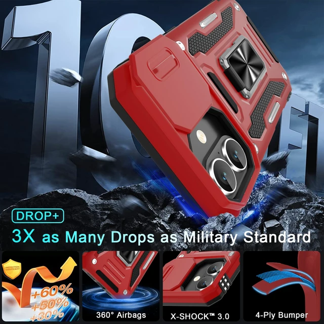Alt view image 3 of 7 - Case for iPhone 17 6.3-Inch with Slide Camera Cover + Screen Protector (2 Packs), Rotated Ring Kickstand Military Grade Shockproof Protective Cover-Red
