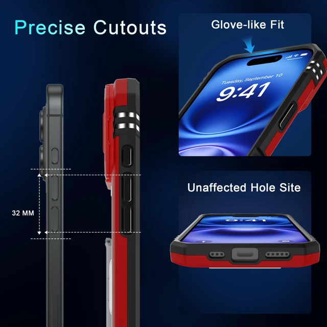 Alt view image 6 of 7 - Case for iPhone 17 6.3-Inch with Slide Camera Cover + Screen Protector (2 Packs), Rotated Ring Kickstand Military Grade Shockproof Protective Cover-Red