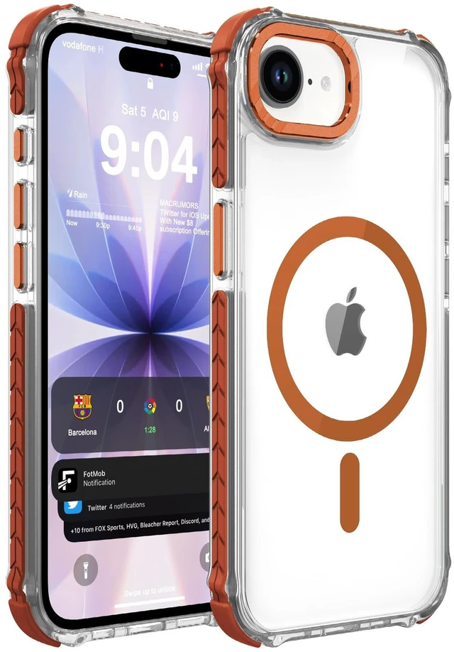 Main image of Strong Magnetic Case for iPhone 16E/iPhone 17E, Clear Orange | Compatible with Magsafe Military Grade Drop Protection Transparent Slim Fit Anti-slip Shockproof Protective Phone Cover