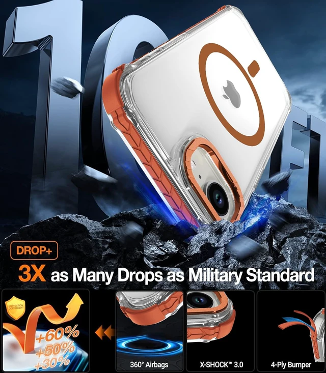 Alt view image 4 of 7 - Strong Magnetic Case for iPhone 16E/iPhone 17E, Clear Orange | Compatible with Magsafe Military Grade Drop Protection Transparent Slim Fit Anti-slip Shockproof Protective Phone Cover