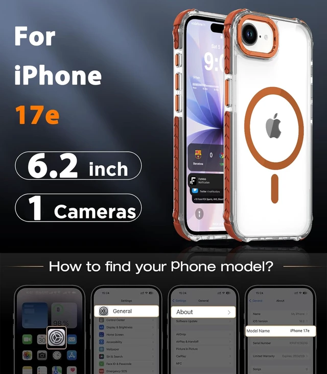 Alt view image 7 of 7 - Strong Magnetic Case for iPhone 16E/iPhone 17E, Clear Orange | Compatible with Magsafe Military Grade Drop Protection Transparent Slim Fit Anti-slip Shockproof Protective Phone Cover