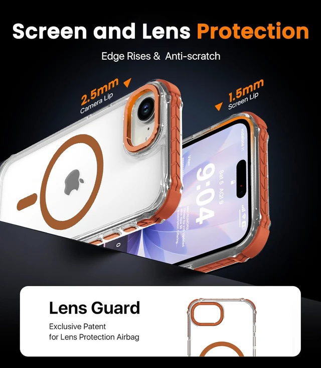 Alt view image 5 of 7 - Strong Magnetic Case for iPhone 16E/iPhone 17E, Clear Orange | Compatible with Magsafe Military Grade Drop Protection Transparent Slim Fit Anti-slip Shockproof Protective Phone Cover