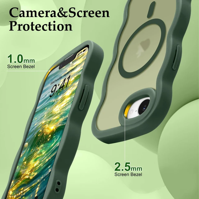 Alt view image 5 of 7 - for iPhone 17e/16e Case Curly Wavy Frame Translucent, Green | Hard Matte Clear Back Cover for Women Men, Compatible with Magsafe, TPU Bumper Shockproof Drop Protection Phone Case
