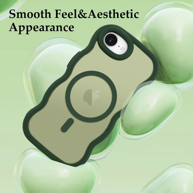 Alt view image 6 of 7 - for iPhone 17e/16e Case Curly Wavy Frame Translucent, Green | Hard Matte Clear Back Cover for Women Men, Compatible with Magsafe, TPU Bumper Shockproof Drop Protection Phone Case