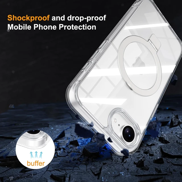 Alt view image 3 of 7 - Compatible with iPhone 17E & 16E Case with Stand, Clear | Military Grade Shockproof, Slim iPhone 17e & iPhone 16e Phone Cases with Magnetic Ring Kickstand, Compatible with MagSafe