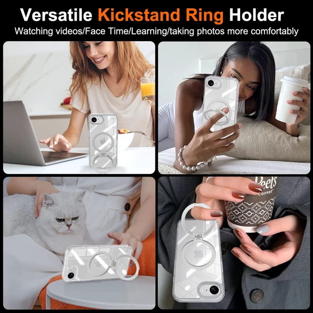 Alt view image 6 of 7 - Compatible with iPhone 17E & 16E Case with Stand, Clear | Military Grade Shockproof, Slim iPhone 17e & iPhone 16e Phone Cases with Magnetic Ring Kickstand, Compatible with MagSafe