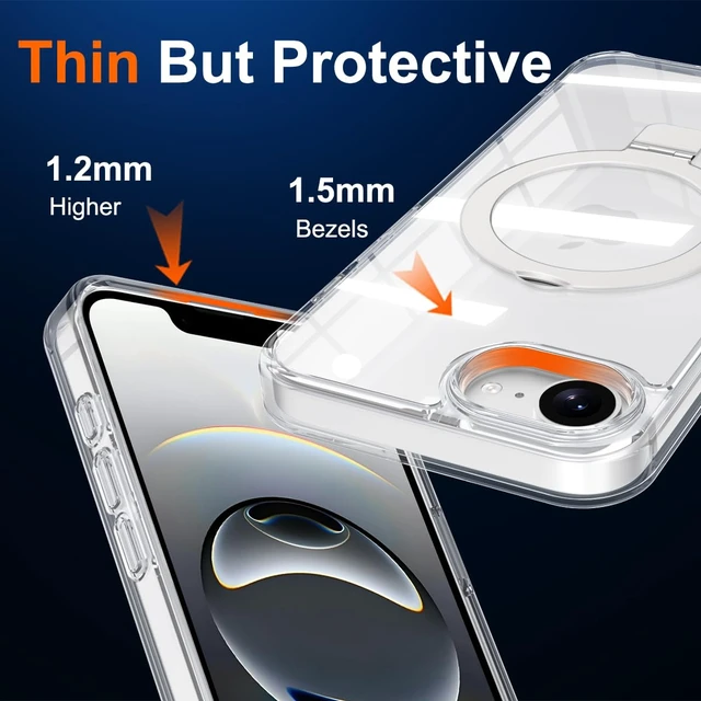 Alt view image 7 of 7 - Compatible with iPhone 17E & 16E Case with Stand, Clear | Military Grade Shockproof, Slim iPhone 17e & iPhone 16e Phone Cases with Magnetic Ring Kickstand, Compatible with MagSafe