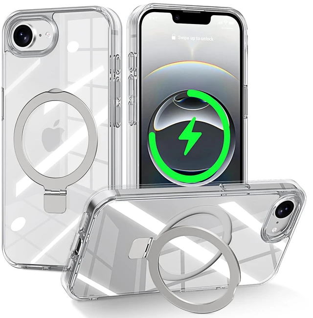 Main image of Compatible with iPhone 17E & 16E Case with Stand, Clear | Military Grade Shockproof, Slim iPhone 17e & iPhone 16e Phone Cases with Magnetic Ring Kickstand, Compatible with MagSafe