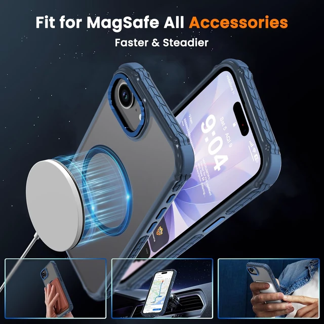 Alt view image 3 of 7 - Strong Magnetic Case for iPhone 16E/iPhone 17E, Matte Blue | Compatible with Magsafe Military Grade Drop Protection Translucent Slim Fit Anti-slip Shockproof Protective Phone Cover