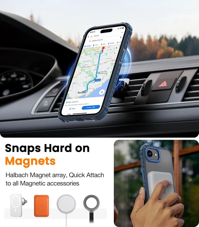 Alt view image 2 of 7 - Strong Magnetic Case for iPhone 16E/iPhone 17E, Matte Blue | Compatible with Magsafe Military Grade Drop Protection Translucent Slim Fit Anti-slip Shockproof Protective Phone Cover