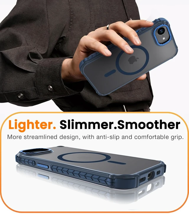 Alt view image 6 of 7 - Strong Magnetic Case for iPhone 16E/iPhone 17E, Matte Blue | Compatible with Magsafe Military Grade Drop Protection Translucent Slim Fit Anti-slip Shockproof Protective Phone Cover