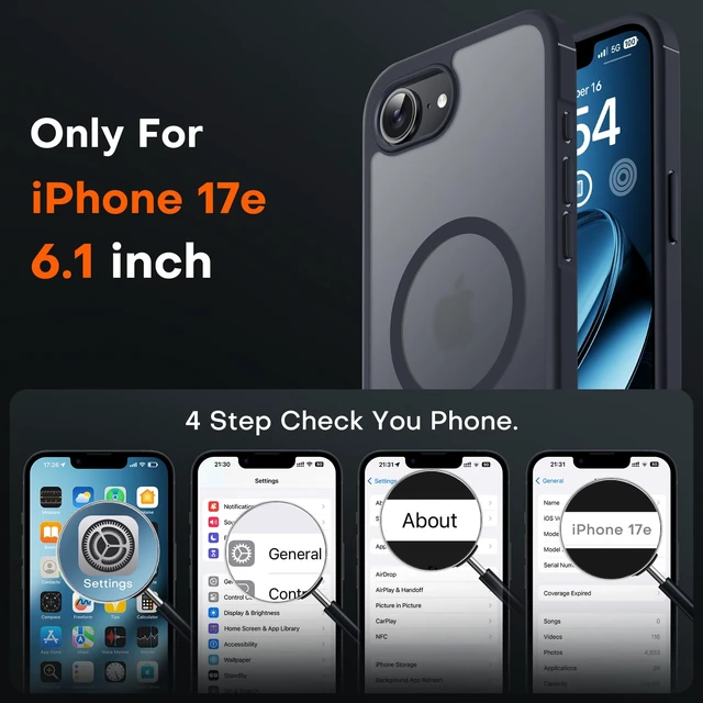 Alt view image 2 of 6 - for iPhone 17e Case, Compatible with MagSafe, Black | Built-in Magnets, Military Grade Drop Protection, Anti-Slip Shockproof Translucent Matte Back Phone Cover