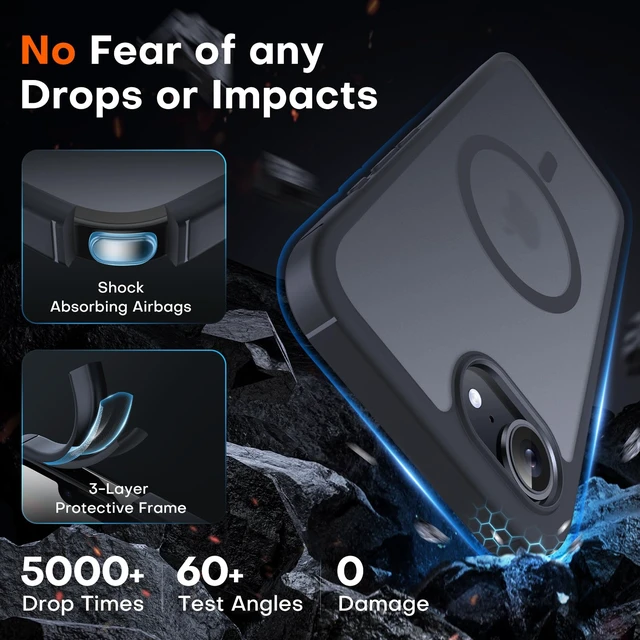 Alt view image 4 of 6 - for iPhone 17e Case, Compatible with MagSafe, Black | Built-in Magnets, Military Grade Drop Protection, Anti-Slip Shockproof Translucent Matte Back Phone Cover