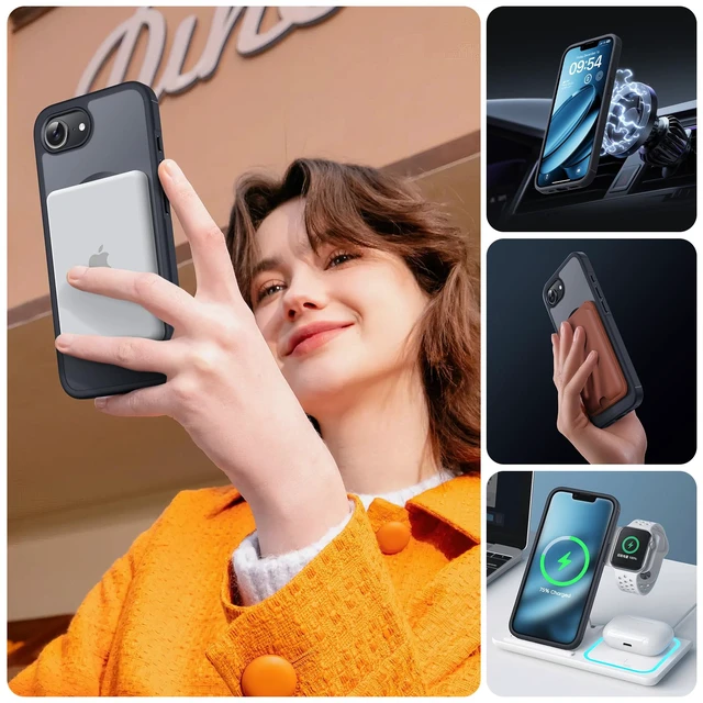 Alt view image 6 of 6 - for iPhone 17e Case, Compatible with MagSafe, Black | Built-in Magnets, Military Grade Drop Protection, Anti-Slip Shockproof Translucent Matte Back Phone Cover
