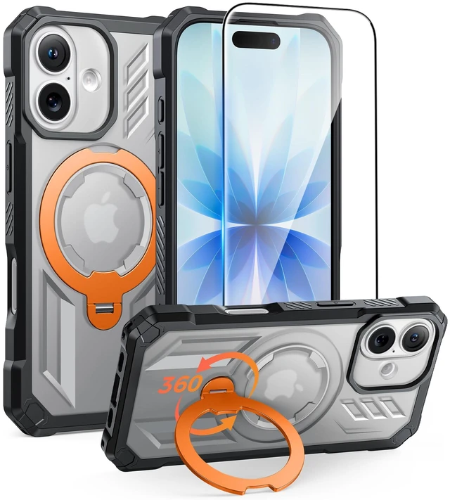 Main image of for iPhone 17 Case with 360 Spin Magnetic Stand | Screen Protector, Compatible with MagSafe, Heavy Duty Military-Grade Drop Protection, Grip Ring Kickstand, Shockproof Rugged