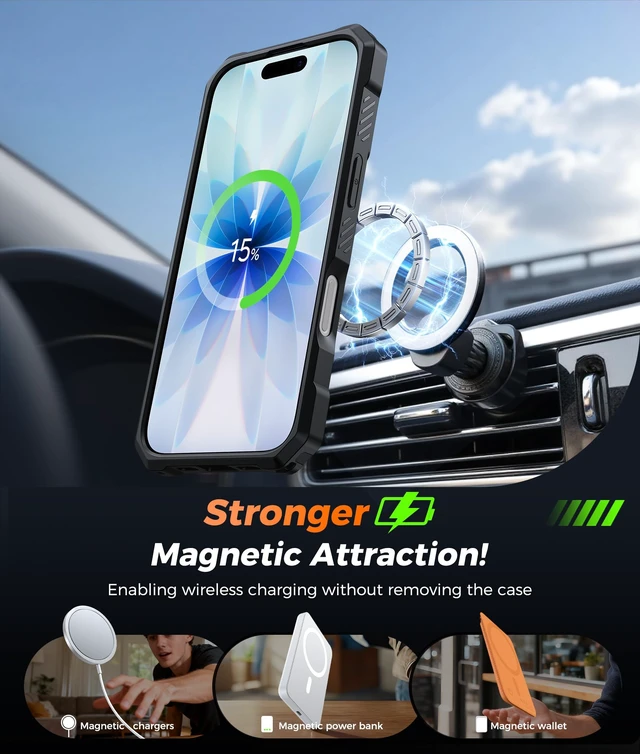 Alt view image 3 of 7 - for iPhone 17 Case with 360 Spin Magnetic Stand | Screen Protector, Compatible with MagSafe, Heavy Duty Military-Grade Drop Protection, Grip Ring Kickstand, Shockproof Rugged