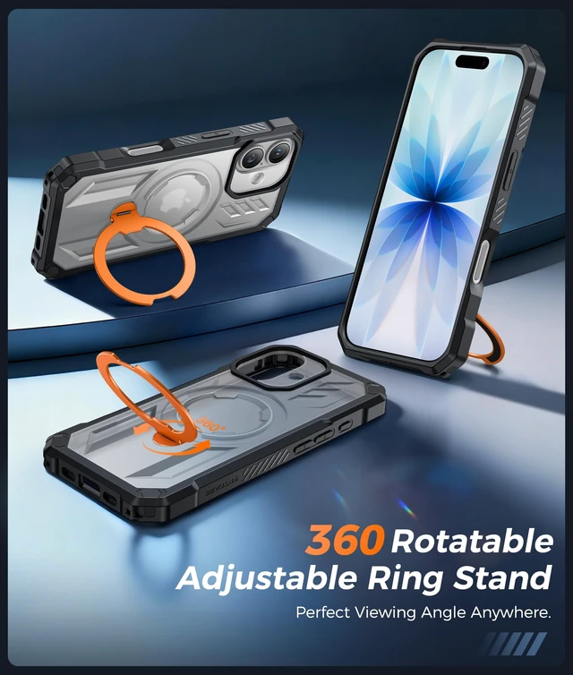 Alt view image 4 of 7 - for iPhone 17 Case with 360 Spin Magnetic Stand | Screen Protector, Compatible with MagSafe, Heavy Duty Military-Grade Drop Protection, Grip Ring Kickstand, Shockproof Rugged