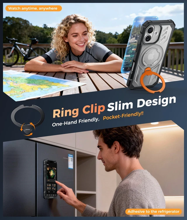 Alt view image 7 of 7 - for iPhone 17 Case with 360 Spin Magnetic Stand | Screen Protector, Compatible with MagSafe, Heavy Duty Military-Grade Drop Protection, Grip Ring Kickstand, Shockproof Rugged